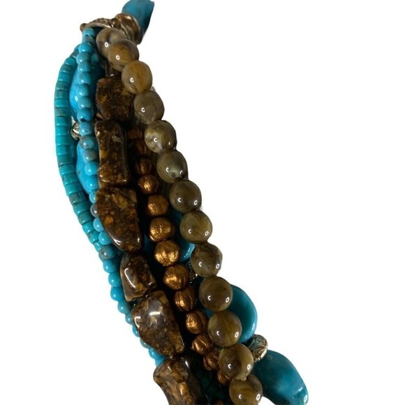 Unbranded Multi Strand Fashion Necklace Polished Stones Turquoise Beads Pearls - Picture 3 of 8